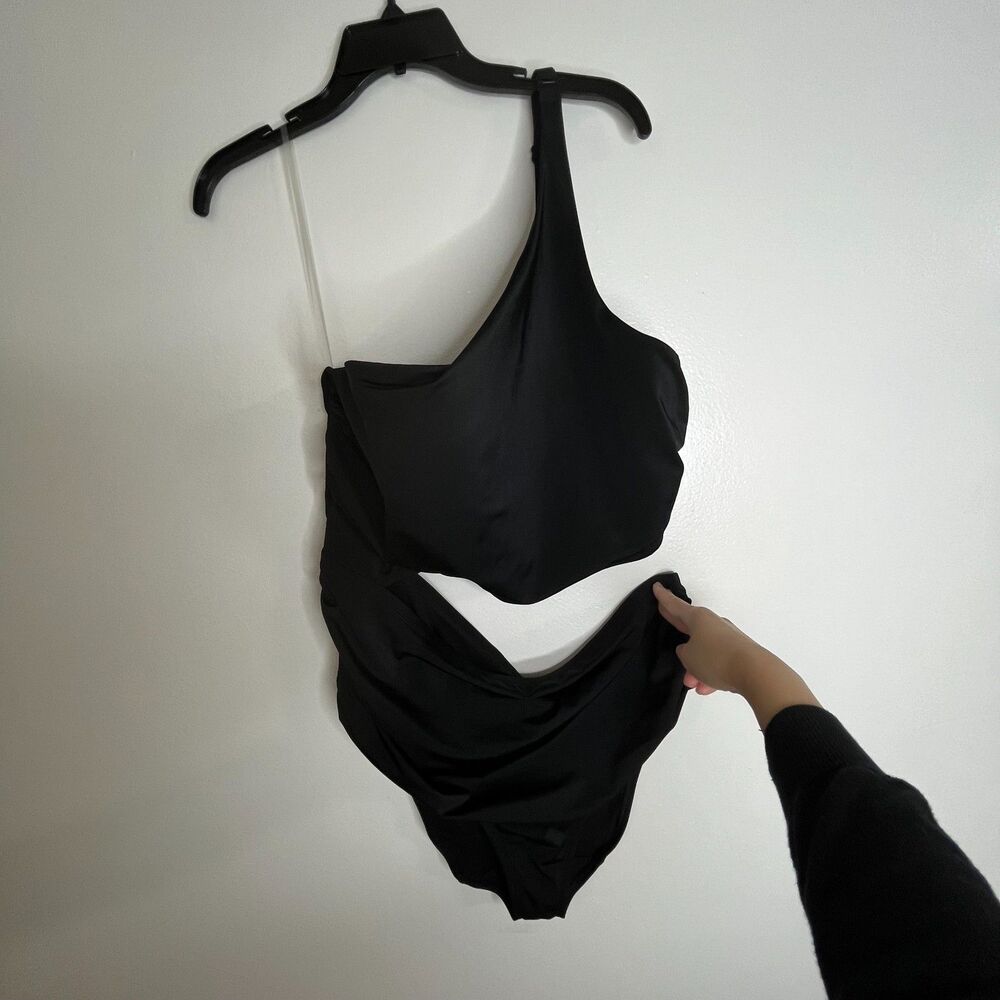 Swim by Cacique Black Swimsuit One Piece Cut out Swim Suit One Shoulder 20 NWT